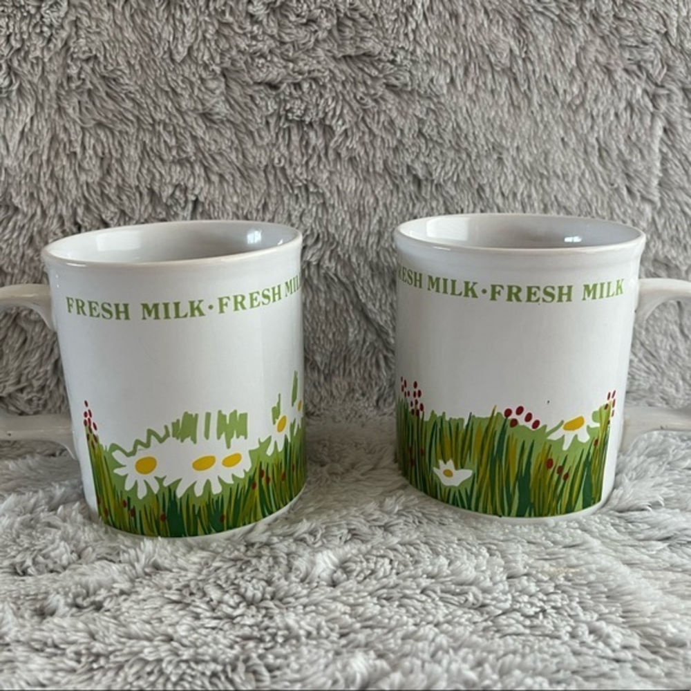 Vintage Kiln Craft Fresh Milk Stoneware‎ Coffee Mugs Staffordshire England